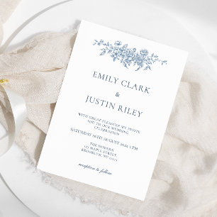 Elegant Vintage Floral Blue Wedding Invitation