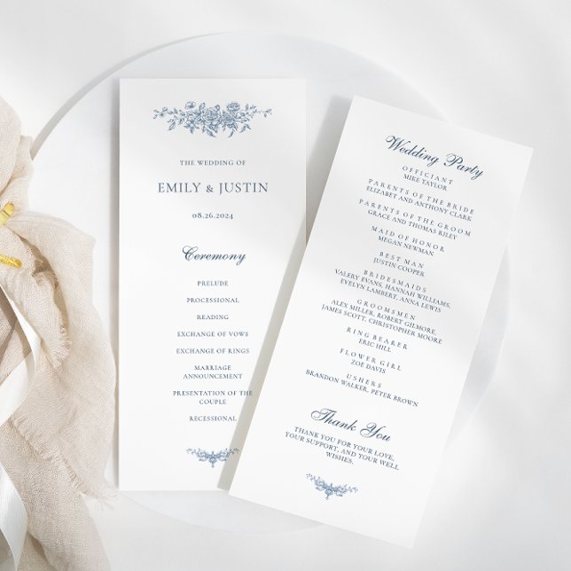 Elegant Vintage Floral Blue Wedding Programme (Creator Uploaded)