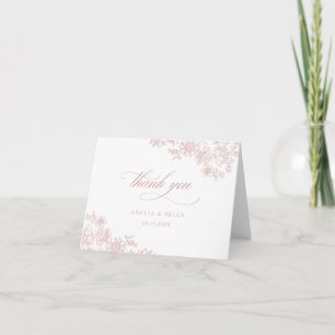 Elegant Vintage Floral Blush Pink Script Wedding Thank You Card