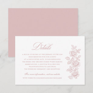 Elegant Vintage Floral Blush Pink Wedding Details Invitation