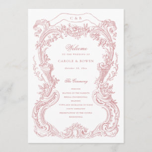 Elegant Vintage Floral Blush Toile Frame Wedding Programme