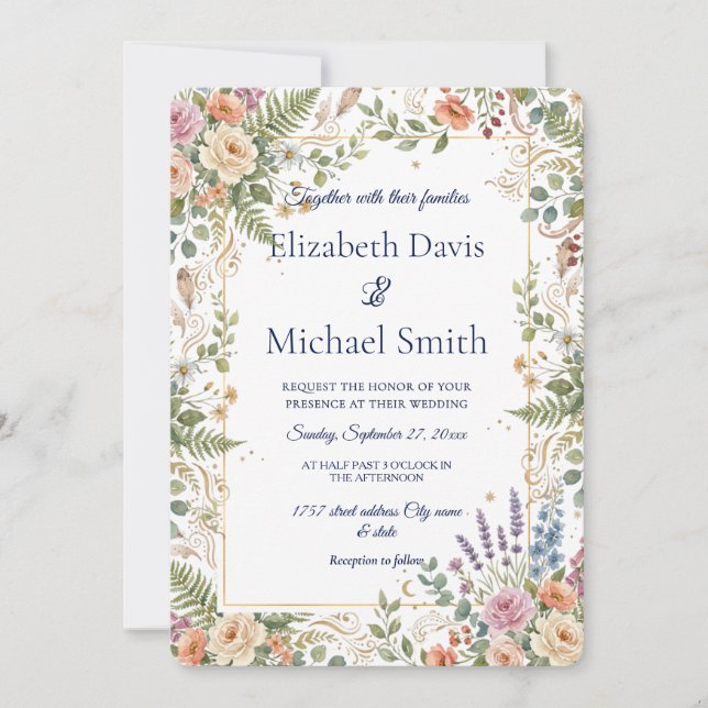 Elegant Vintage Floral Botanical  Invitation (Front)