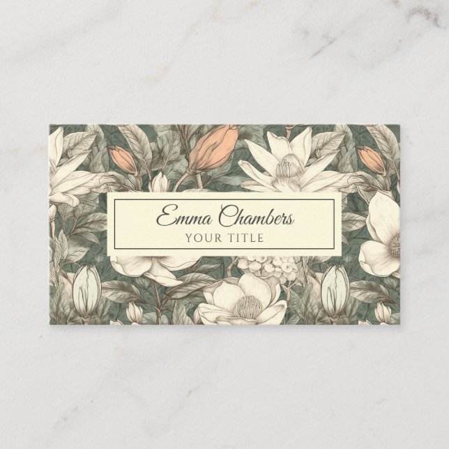 Elegant Vintage Floral Botanical Magnolias Business Card (Front)