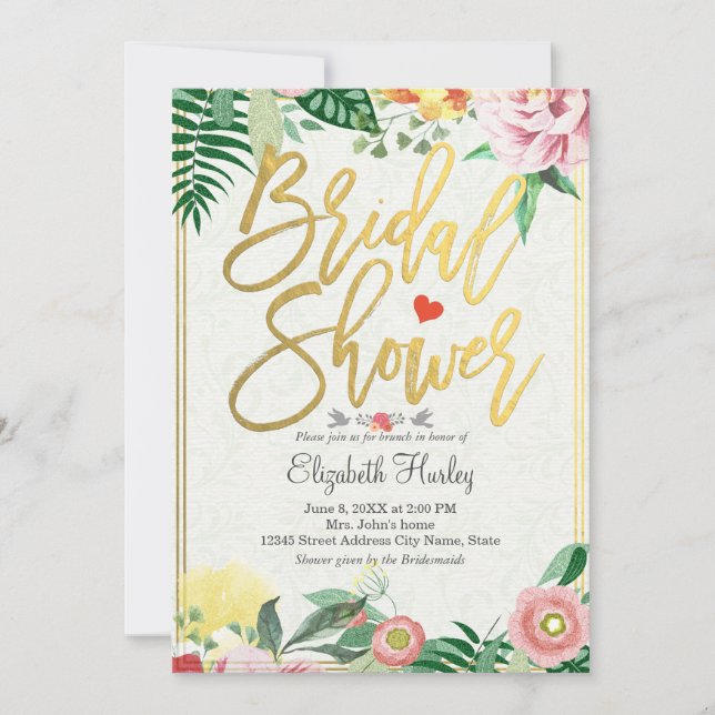 Elegant Vintage Floral Bridal Shower Invitations (Front)