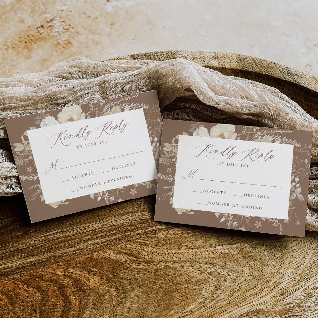 Elegant Vintage Floral Brown Wedding RSVP Card (Creator Uploaded)