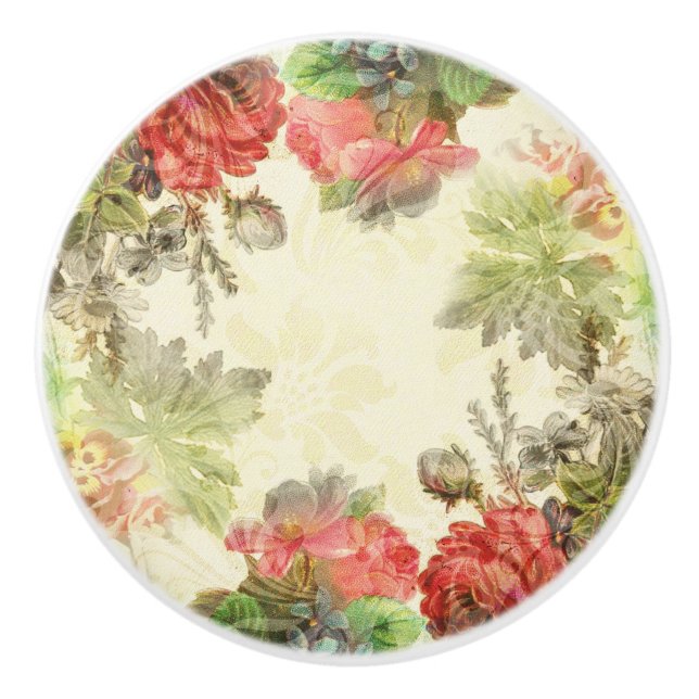 Elegant Vintage Floral Ceramic Knob (Front)
