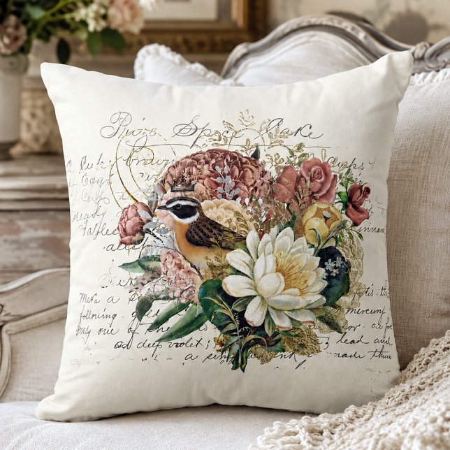 Elegant Vintage Floral Cushion (Shabby Chic Throw Pillow)