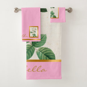 Elegant Vintage Floral Customise Colour And Text Bath Towel Set
