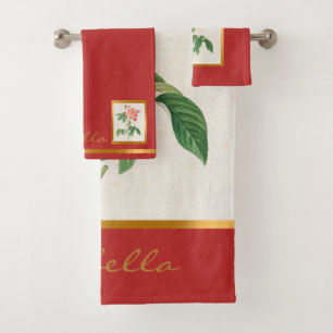 Elegant Vintage Floral Customise Colour And Text Bath Towel Set