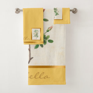 Elegant Vintage Floral Customise Colour And Text Bath Towel Set