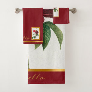 Elegant Vintage Floral Customise Colour And Text Bath Towel Set