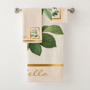 Elegant Vintage Floral Customise Colour And Text Bath Towel Set
