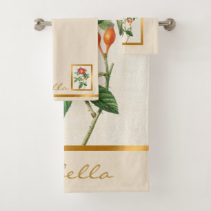 Elegant Vintage Floral Customise Colour And Text Bath Towel Set