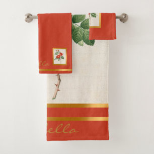 Elegant Vintage Floral Customise Colour And Text Bath Towel Set
