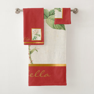 Elegant Vintage Floral Customise Colour And Text Bath Towel Set
