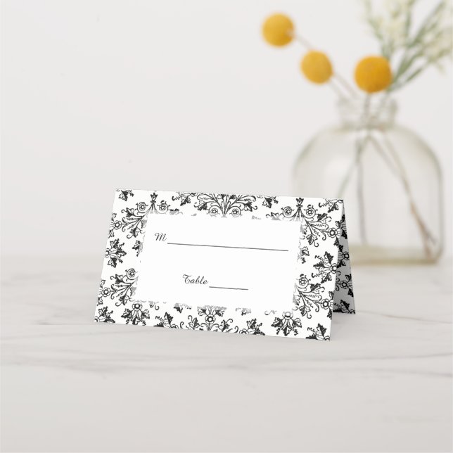 Elegant Vintage Floral Etching Place Cards (Front)