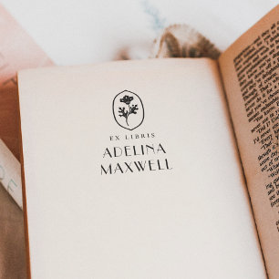 Elegant Vintage Floral Ex Libris Bookplate Book Rubber Stamp