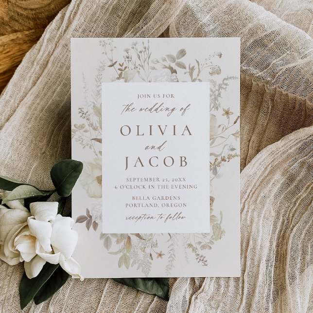Elegant Vintage Floral Frame Cream Wedding Invitation (Creator Uploaded)