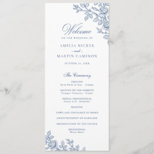 Elegant Vintage Floral Frame Navy Blue Wedding Programme