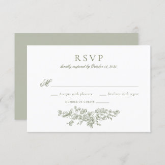Elegant Vintage Floral French Sage Green RSVP Invitation
