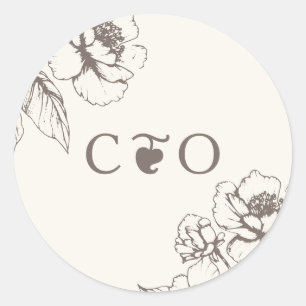 Elegant Vintage Floral Garden Initials Wedding Classic Round Sticker