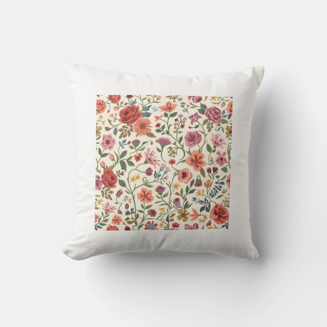 Elegant Vintage Floral Garden Pattern Cushion (Front)