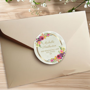 Elegant Vintage Floral Gold Frame Women's Birthday Classic Round Sticker