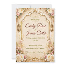 Elegant Vintage Floral & Gold Wedding Invitation