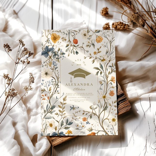 Elegant Vintage Floral Graduation Invitation (Creator Uploaded)