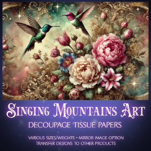 Elegant Vintage Floral Hummingbird Decoupage Tissue Paper