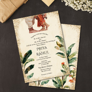 Elegant Vintage Floral Indian Hindu Wedding Invitation