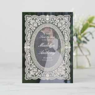 Elegant Vintage Floral Lace Frame Photo Wedding Save The Date