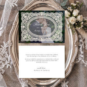Elegant Vintage Floral Lace Frame Photo Wedding Thank You Card