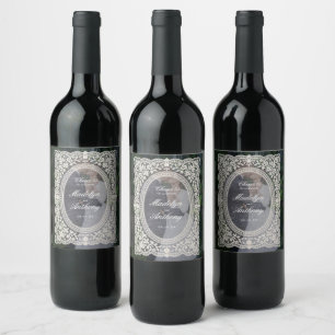 Elegant Vintage Floral Lace Frame Photo Wedding Wine Label