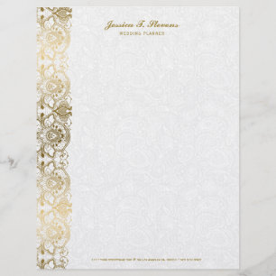 Elegant vintage floral lace gold tones on white custom letterhead