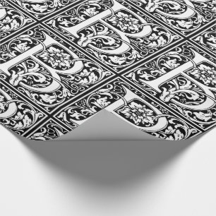 Elegant Vintage Floral Letter B Monogram Wrapping Paper