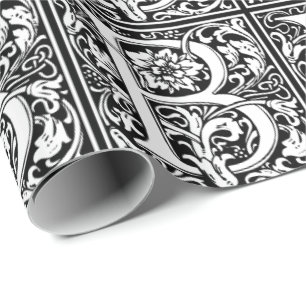 Elegant Vintage Floral Letter B Monogram Wrapping Paper