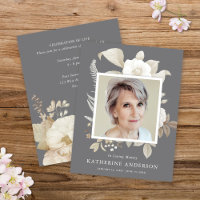 Elegant Vintage Floral Memorial Photo Announcement