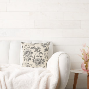Elegant Vintage Floral Monochrome Pattern Cushion