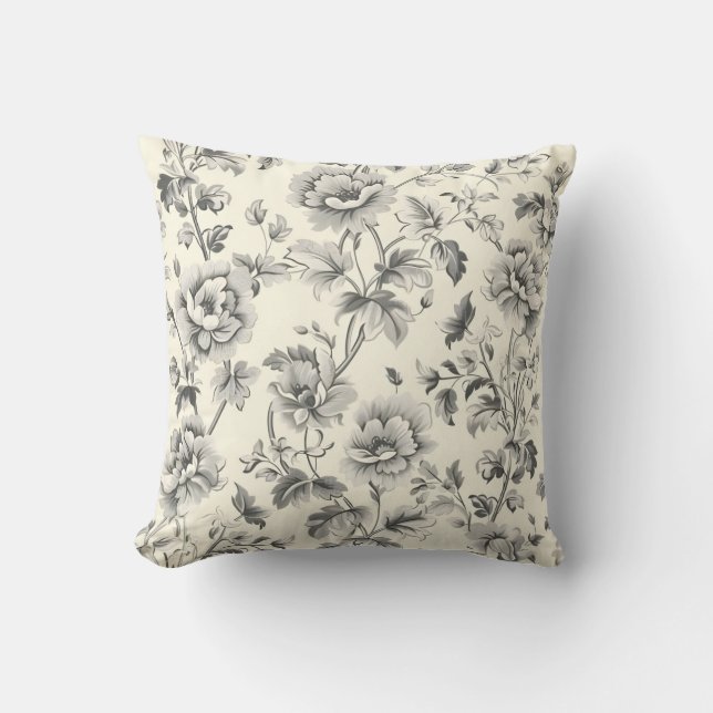 Elegant Vintage Floral Monochrome Pattern Cushion (Front)