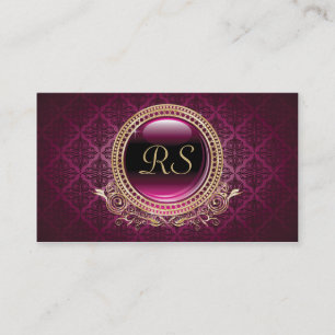 Elegant Vintage Floral Monogram Gold and Purple Business Card