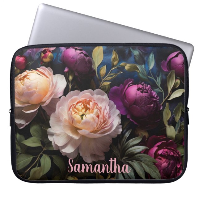 Elegant vintage floral painting laptop sleeve (Front)