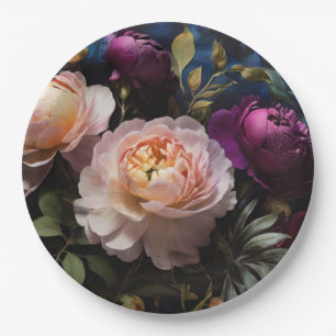 Elegant vintage floral painting paper plate