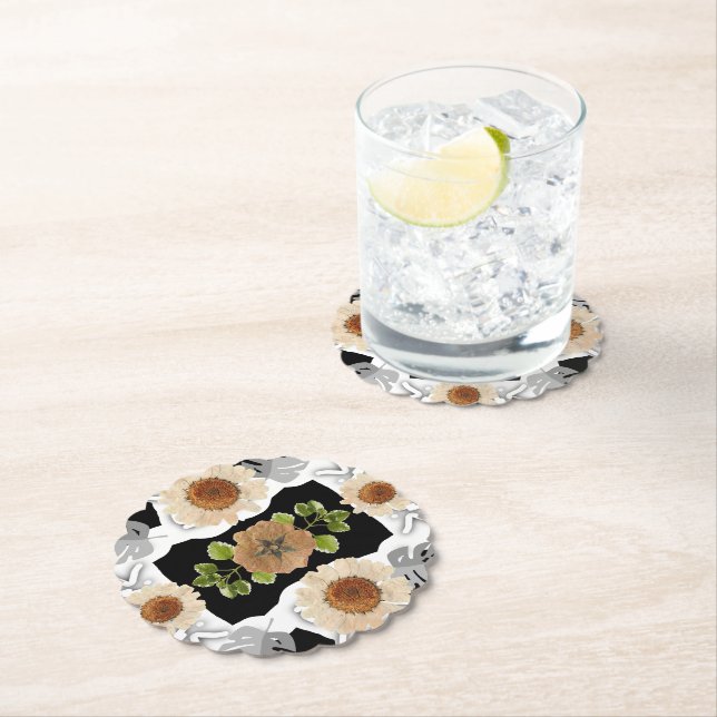 Elegant Vintage Floral Paper Coaster (Insitu)