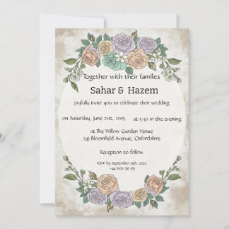 Elegant Vintage Floral Pastel Roses wedding Invitation