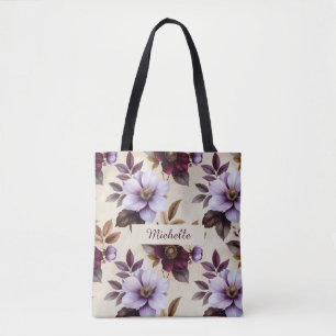 Elegant Vintage Floral Pattern in Purple Burgundy Tote Bag