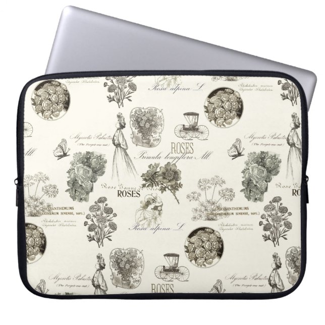 Elegant vintage floral pattern laptop sleeve (Front)