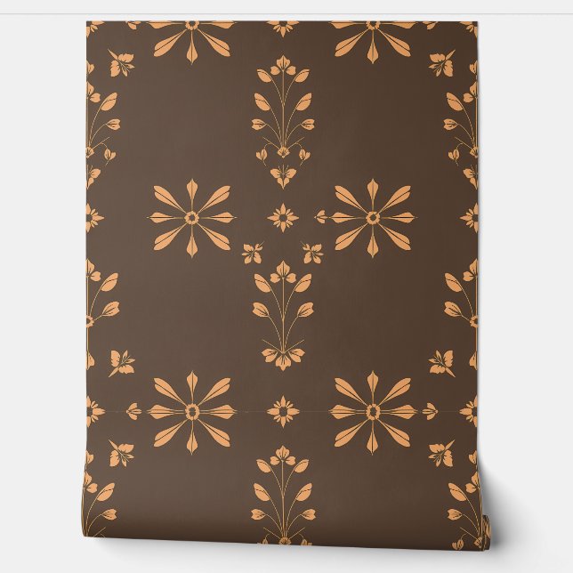 Elegant Vintage Floral Pattern on Brown Wallpaper (Unrolling)