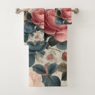 Elegant Vintage Floral Pattern with Roses Bath Towel Set
