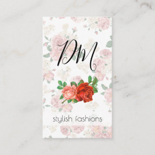 Elegant Vintage Floral Pattern with Roses Business Card